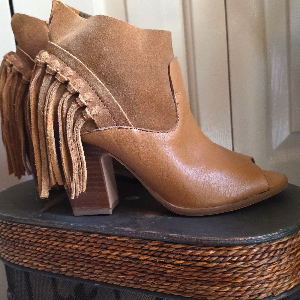 Marc Fisher Onita Fringe Peep Toe Ankle Booties